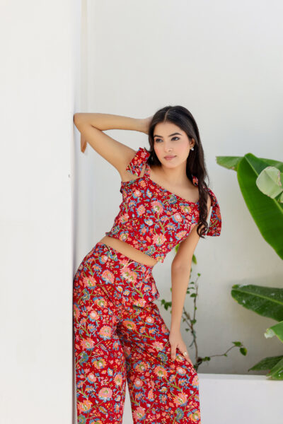 Handloom Cotton Co-ord Set for Women – Cherry Crush