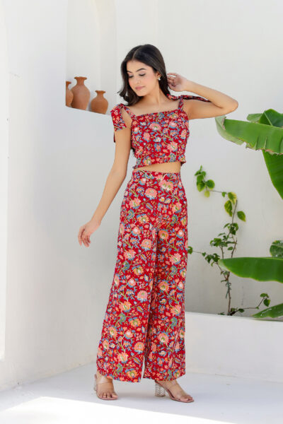 Handloom Cotton Co-ord Set for Women – Cherry Crush