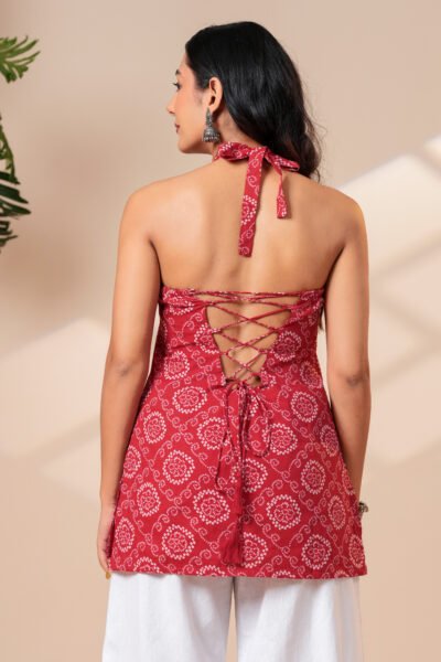Red bandhani print short kurti