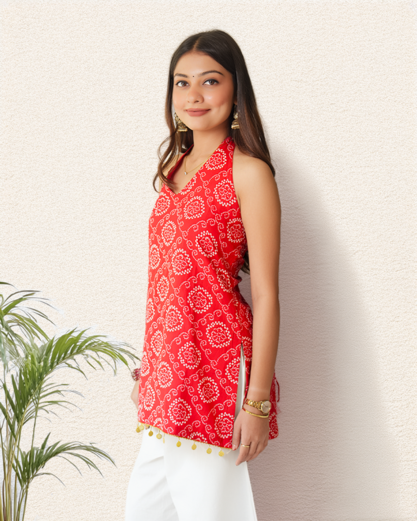 Red printed Short Kurti
