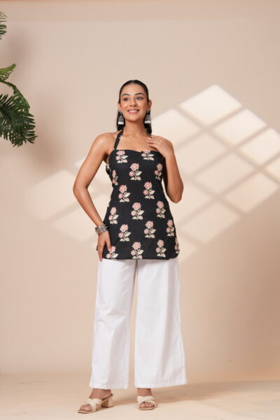 Black petals elegance helter style short kurti