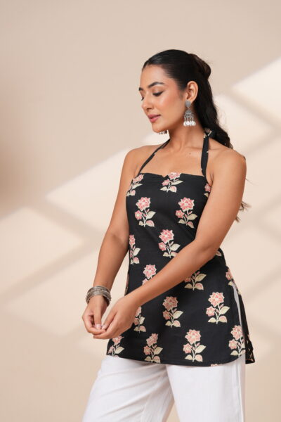 Black petals elegance helter style short kurti