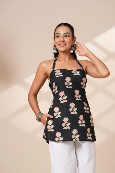 Black petals elegance helter style short kurti