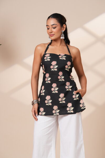 Black petals elegance helter style short kurti
