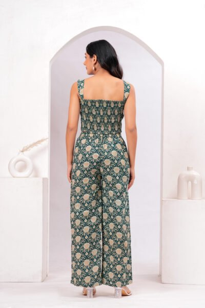 Women Teal Floral Printed Sleeveless Cotton Co-Ord Set