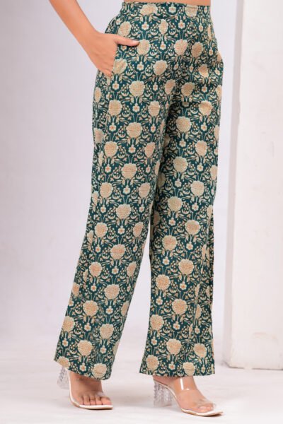 Women Teal Floral Printed Sleeveless Cotton Co-Ord Set
