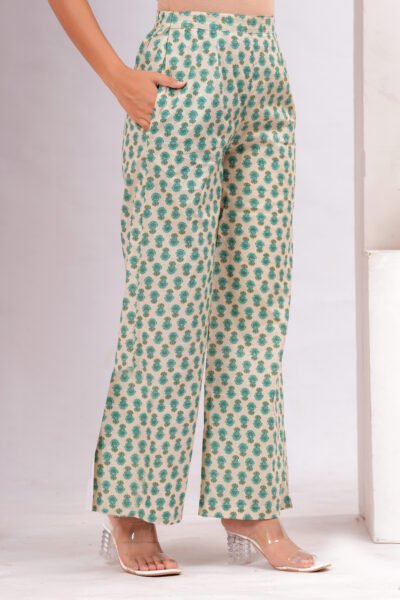 Women Cream & Mint Green Ethnic Motif Printed Smocked Cotton Co-Ord Set