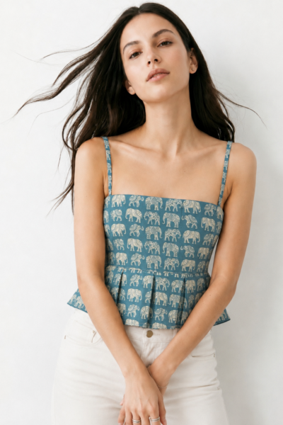 BOLBO Women Ethnic Elephant Print Sleeveless Peplum Top